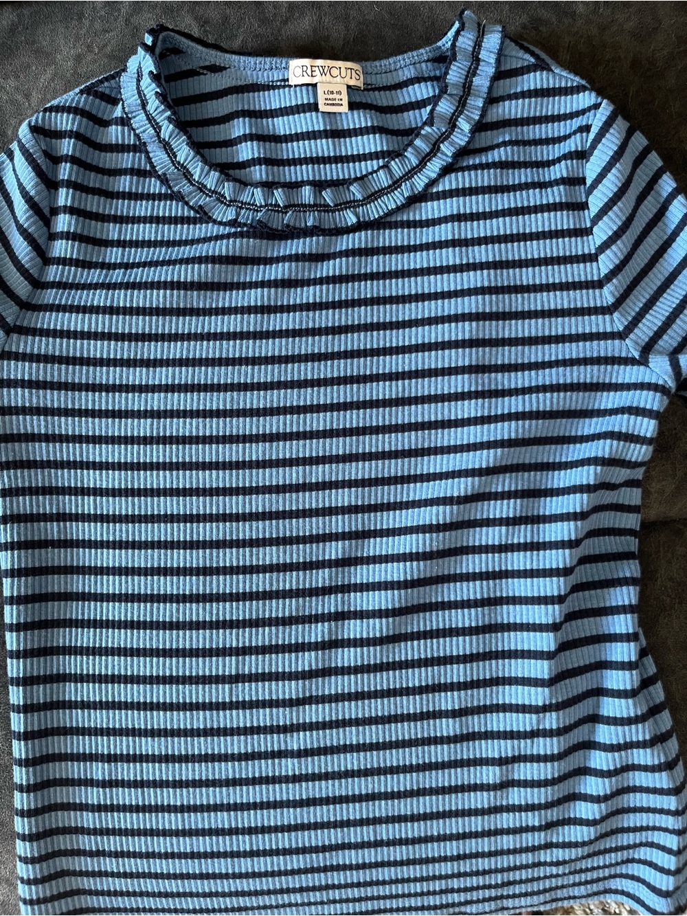 Crewcuts Blue & Black Striped Ruffle-Neck Tee